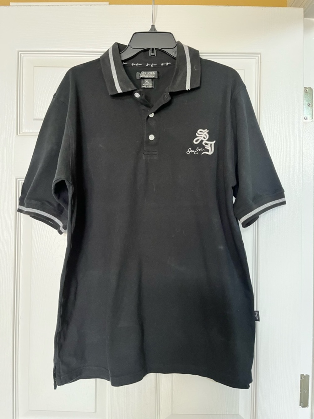 Sean John Black Short-Sleeve Polo Shirt with Contrast Trim